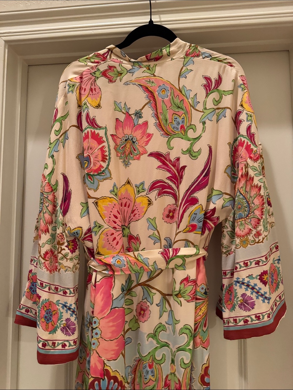 Zara Cream Floral Wrap Kimono Duster Cardigan Belted light weight cover up Small - Picture 9 of 14